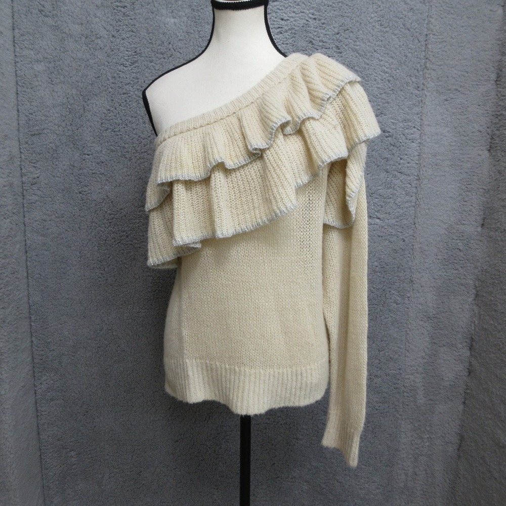 IRO Metallic Trim Sweater Women M Beige Chic Luxe Cozy Modern Neutral Urban Cool